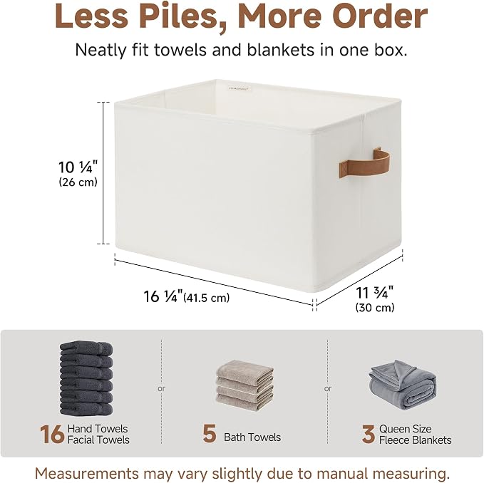 StorageWorks Foldable Storage Bins with PU Handles, Closet Storage Baskets, Fabric Bins for Clothes Storage, Ivory White, 3-Pack, Extra Large - Image 6