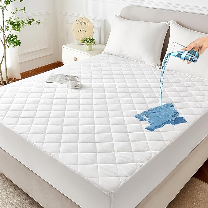 EXRUBY Full Waterproof Mattress Pad - 100GSM Diamond Quilted Mattress Protector - 8-20" Deep Pocket Fitted Bed Cover - Breathable Soft Mattress Shield