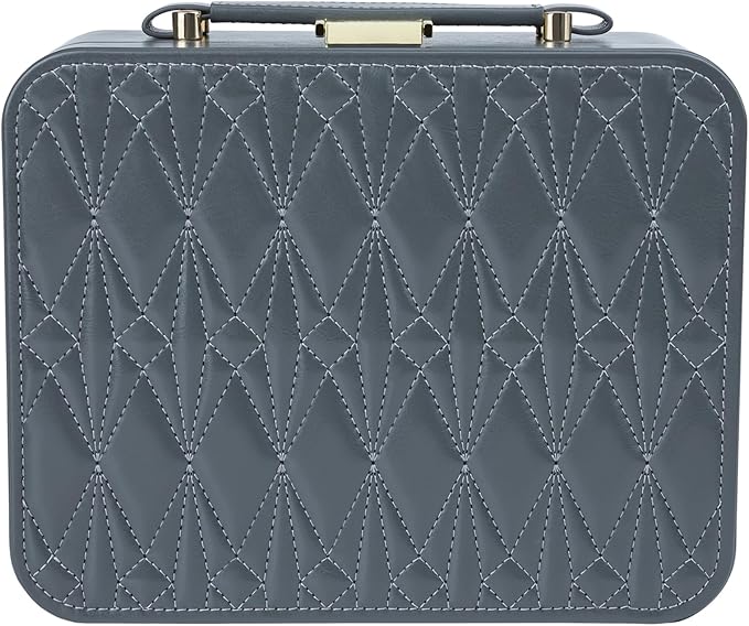 Travel Jewelry Case Large Jewelry Box Jewelry Travel Organizer Jewelry Case with Handle Removable Tray Best Gift for Women Girls (Grey) - Image 9