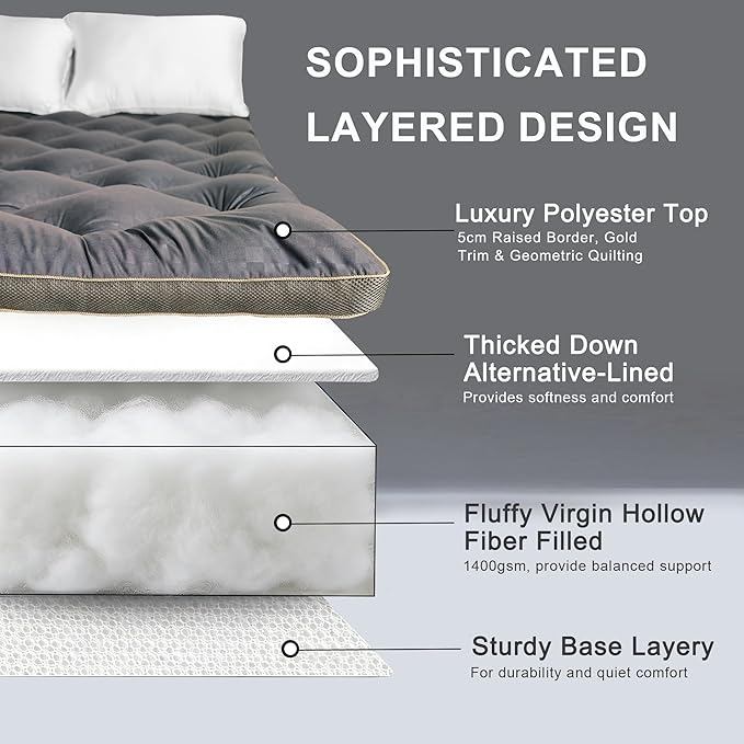 3 inch Mattress Topper Full Size Pillow Top - Extra Thick Padded Mattress Pad & Protector, Breathable Fitted Deep Pocket 8-21, Ultra Soft & Supportive 1100GMS