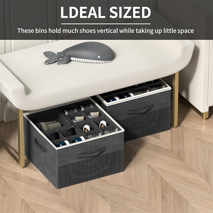 Aokeyee Shoe Organizer for Closet,2 Pack Foldable Shoe Storage Organizer Box Bin with Adjustable Dividers and Clear Cover, Fits up to 16-32 Pairs - Image 4