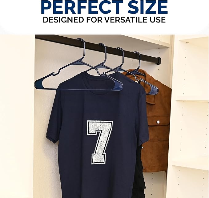 Closetselect Plastic Hangers 50 Pack - Space Saving Clothes Hangers, Made in USA, Durable & Strong Plastic Shirt & Coat Hanger with Notches & Shoulder Grooves, Non-Slip Hangers | Blue Sapphire - Image 6