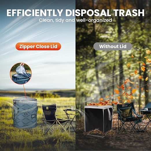 Pop-Up Trash Bin with Removable Divider, Heavy Duty Bottom, Collapsible Storage for Camping, Laundry, Storage and Garden, Waterproof and Tear Resistance Material with Air Vent, Blue - Image 3