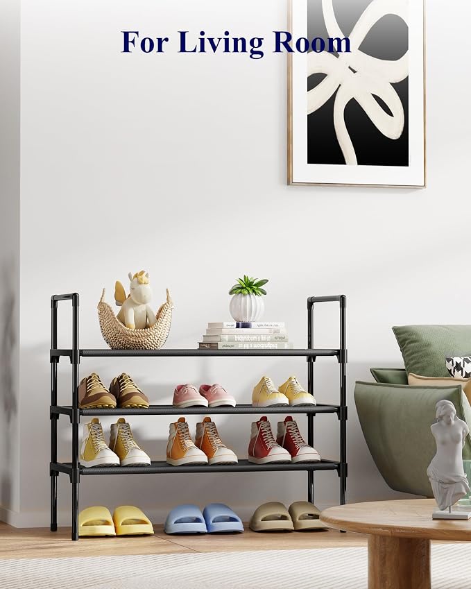 Kitsure Shoe Rack - 3-Tier Shoe Organizer, Shoe Rack for Closet, Entryway, Bedroom, Easy- Assembly Storage Shelf with Side Handles, 27.6" Wide - 3 Tiers, Black - Image 5