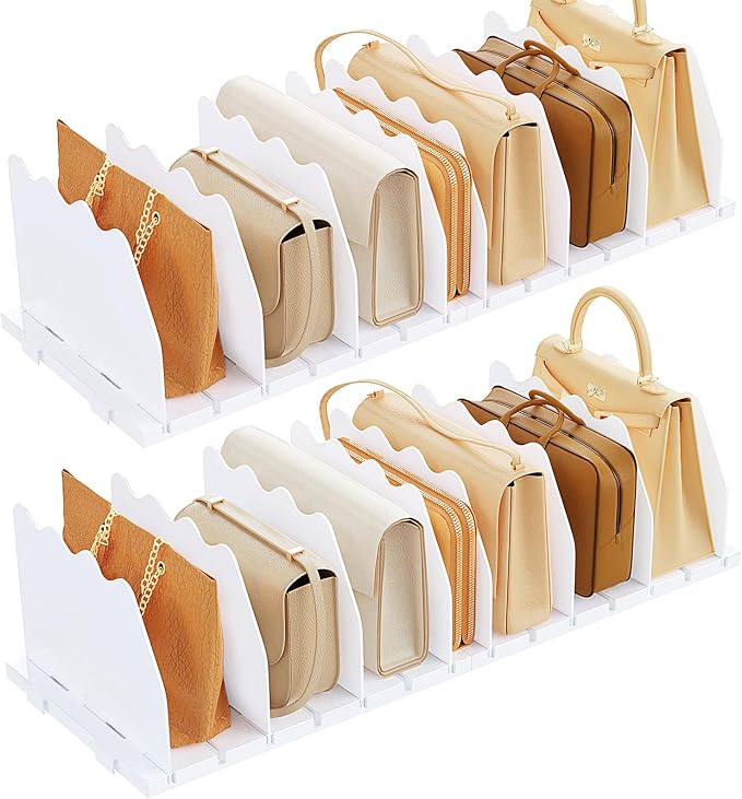 SPACEKEEPER Shelf Divider for Closet, 2 Pack Adjustable Purse Organizers Handbag Separators Storage Organizer Bookshelf Separator Dividers in Bedroom Office Kitchen Bathroom, White by SPACEKEEPER
