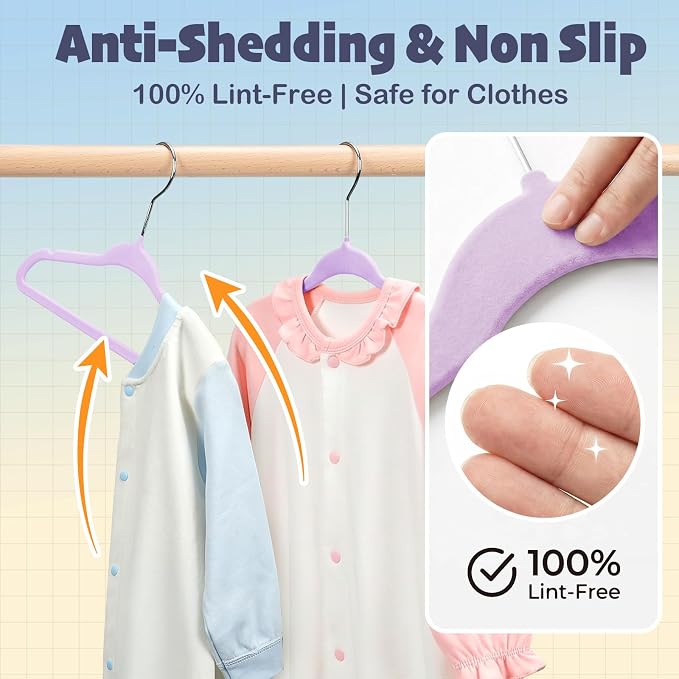 HOUSE DAY 11 Inch Velvet Baby Hangers 50 Pack Lt-Purple, Premium Kids Hangers for Children, Infant & Toddler Clothes, Durable Non Slip Small Baby Felt Hanger for Closet, Ideal for Everyday Use - Image 4