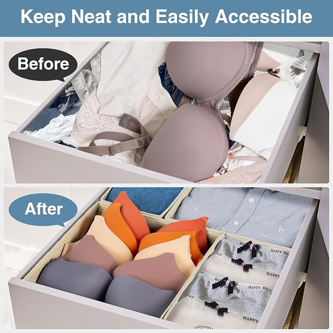 Criusia Drawer Organizer Clothes, 24 Pack Underwear Drawer Organizers, Foldable Closet Organizers and Storage Dresser Drawer Dividers Clothing Organizer for Clothes, Socks, Scarves, Bra, Ties (Beige) - Image 2
