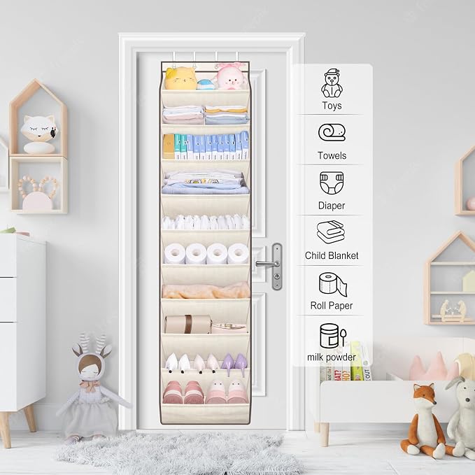 SLEEPING LAMB Shoe Rack for Door, Kids Door Shoe Organizer for Closet hanger, Narrow Hanging Sneaker Storage with Large Deep Pockets for Toddler, Girl, Baby Room Decor, Beige - Image 7
