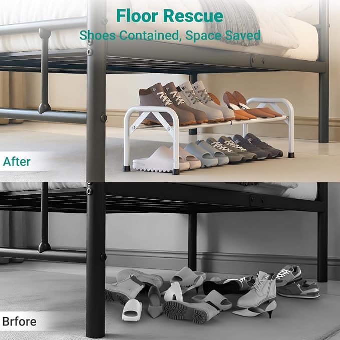 YEASHEIN 1-Tier Expandable Shoe Rack for Closet Floor, Λ-Frame Metal Small Shoe Rack for Entryway, Adjustable Shoe Shelf Organizer, Free Standing Shoe Racks for Front Door Entrance, Garage - White - Image 6