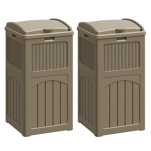 Flamaker 30 Gallon Trash Can, Resin Outdoor Garbage Can with Lid, Waterproof Hideaway Patio Waste Bins for Outside Use (2 Pack, Brown) by Flamaker