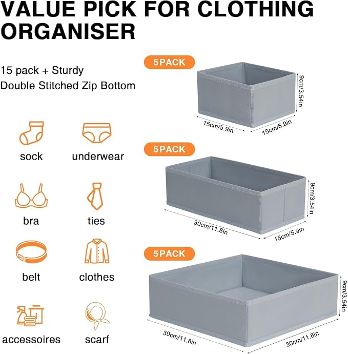 DIMJ Drawer Organizer Clothes 18 Pack - Foldable Baby Organizers and Storage & Dresser Organizer for Bedroom, Closet - Nursery Organization Dresser Dividers for underwear, Sock,Bra, Belt, Tie, Gray - Image 2