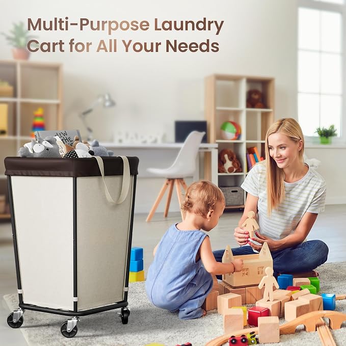 160L Laundry Basket with Wheels, 2-section Rolling Laundry Basket, Large Laundry Hamper with Wheels, Rolling Laundry Hamper Clothes Hamper for Home, Bathrooms and Dorm(Beige) - Image 5