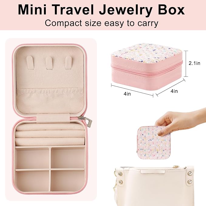 Travel Essentials: Stylish Portable Mini jewelry box, Travel jewelry organizer, Travel jewelry case. Portable jewelry case for travel. Thank you gifts for women, Birthday gifts for girls. (black) - Image 4