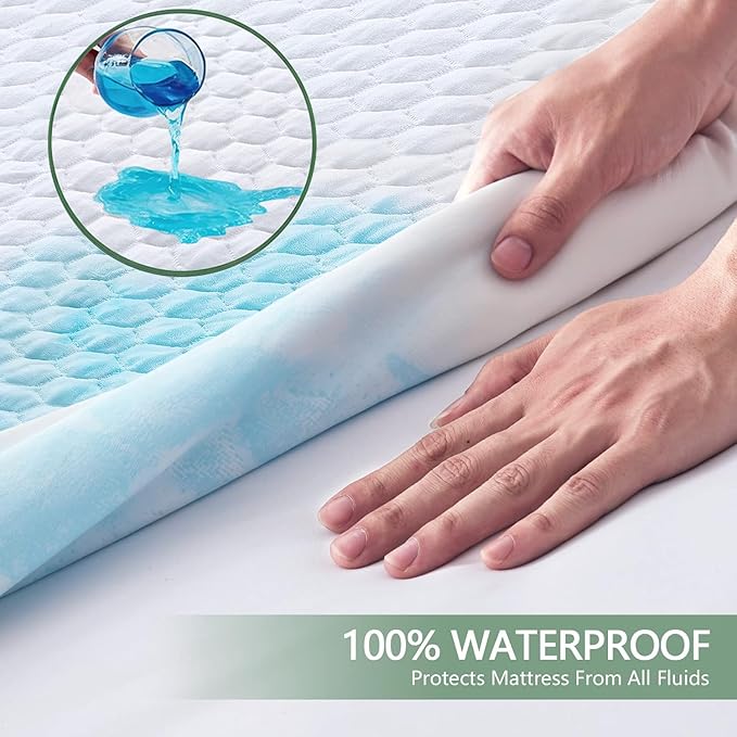 OhGeni 100% Waterproof Mattress Protector,King Size Mattress Soft Pad,Pet Hair & Bedwetting Resistant,Cooling Breathable Fitted Sheets,Washable Bed Cover,Non-Slip Deep Pocket,Noiseless for Bedroom