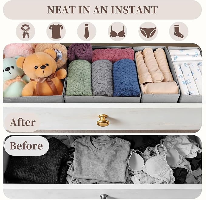 Drawer Organizer Clothes, 16 Pack Dresser Organizer Bins, Foldable Closet Organizers and Storage Fabric Dresser Bins, Shallow Drawer Dividers for Clothing, Underwears, Socks, Tie - Image 3