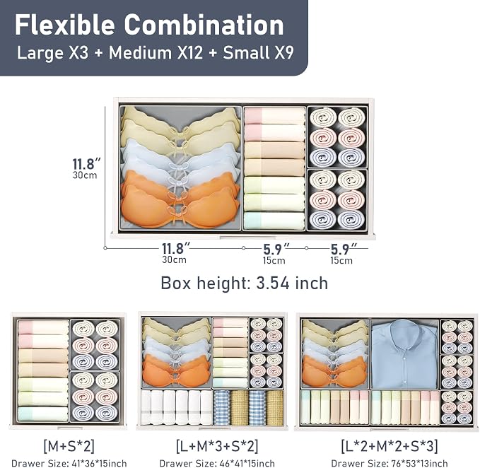 DIMJ Drawer Organizer Clothes 24 Pack - Foldable Baby Organizers and Storage & Dresser Organizer for Bedroom, Closet - Nursery Organization Dresser Dividers for underwear, Sock,Bra, Belt, Tie, Gray - Image 3