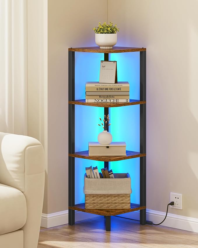 TUTOTAK Corner Shelf, 4-Tier Corner Bookshelf for Small Space, Narrow Display Corner Shelf Stand with Storage Rack, for Living Room, Bedroom, Rustic Brown BS08BB004L - Image 5