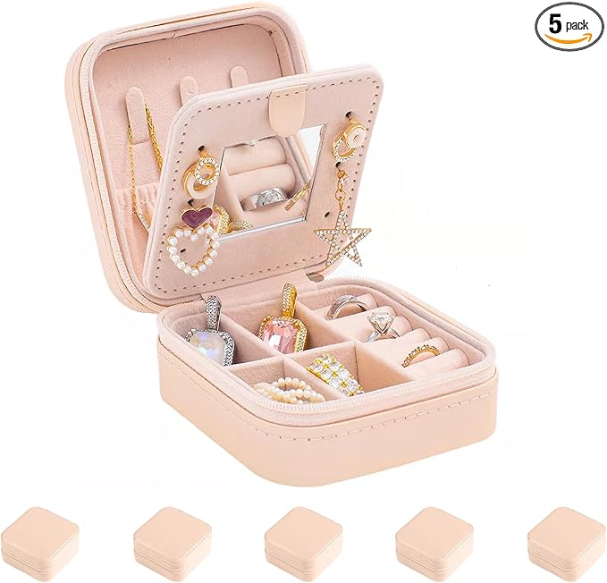 KElofoN Travel jewelry case Travel jewelry box Travel Jewelry Organizer Small Jewelry Organizer Box for Girls Women with Mirror (Pink-5) by KElofoN