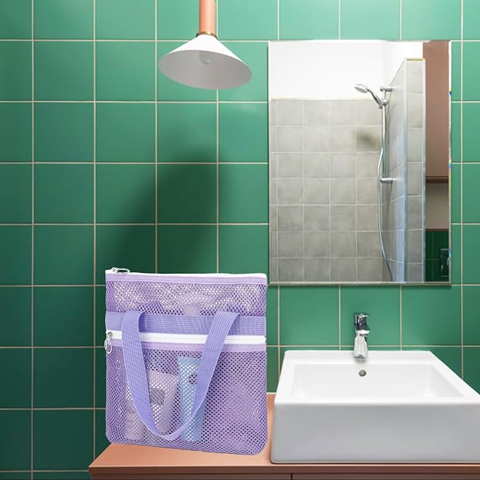 Fammart Mesh Shower Caddy Portable with Zipper & 2 Pockets - Quick Dry Shower Caddy Hanging for Travel Gym Camp Beach - Organizer Bag Bathroom Essentials for College Dorm - Image 4
