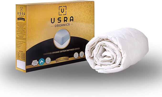 USRA 100% Cotton Twin Mattress Topper Protector Cover - 300 GSM Quilted Non-Toxic 18" Deep Premium Quality Thick Soft Water Resistant Pad for Mattress - Oeko-TEX Certified