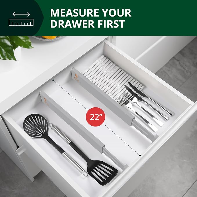 Bamboo Drawer Dividers Organizers, Adjustable Drawer Separator Splitters, 17–22 Inches Expandable Drawer Divider Organizer for Large Utensils, Kitchen, Bedroom, Dresser & Office Drawers 4-Pack, Gray - Image 6