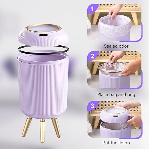Motion Sensor Bathroom Trash Can with Lid, 3 Gallon/11L Automatic Bathroom Wastebasket,Touchless Trash Bin with Removable Legs for Kitchen,Office,Toilet,Bedroom,Smart Sensor Trashcan-Purple - Image 7