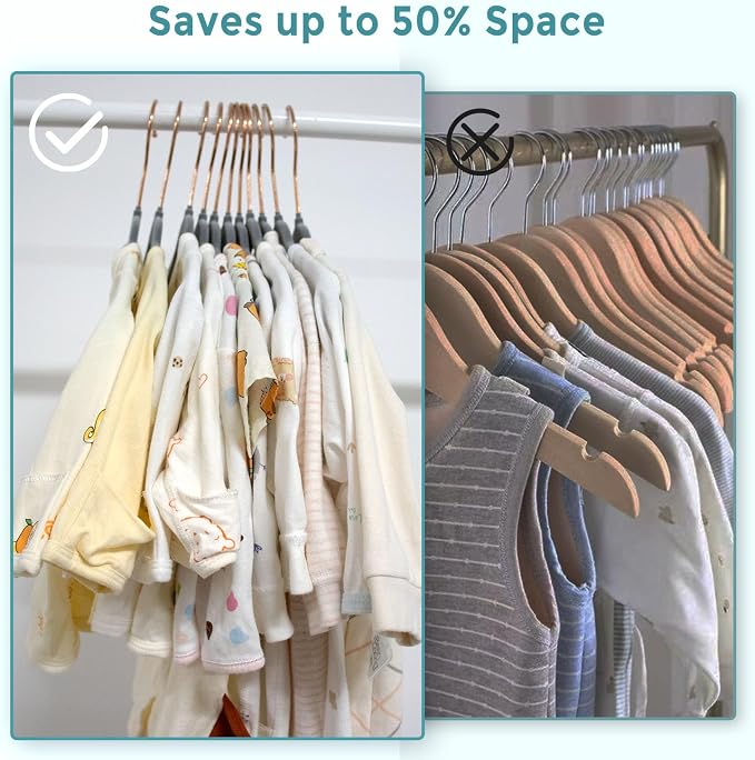 Tonswachic Velvet Baby Hangers 30 Pack - 11 Inch Non-Slip Kids Hanger for Newborn Clothes - Small Toddler Child Hangers Durable for Every Use - 10 Hanger Clips Included, Gray - Image 4