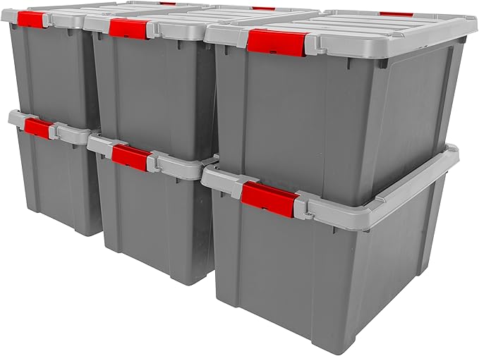 IRIS USA 20 Gallon Lockable Storage Totes with Lids, 6 Pack - Gray, Heavy-Duty Durable Stackable Containers, Large Garage Organizing Bins Moving Tubs, Rugged Sturdy Equipment Utility Tool Box by IRISUSA