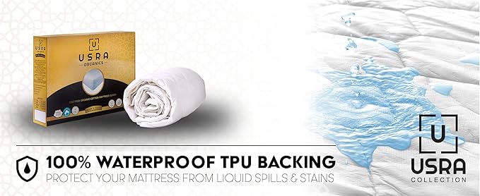 USRA Waterproof 100% Cotton Twin Mattress Topper Protector Cover - 300 GSM Quilted Non-Toxic 18" Deep Premium Quality Thick Soft Pad for Mattress - Oeko-TEX Certified