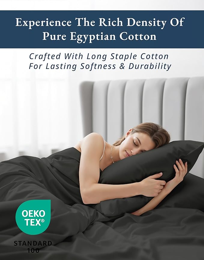 LANE LINEN 100% Egyptian Cotton Twin Sheet Set, Fully Elasticized Reinforced Seams Extra Deep Pocket Twin Sheets, No Pill Fade Resistant Cooling Bedding Sheets & Pillowcase Set - Black