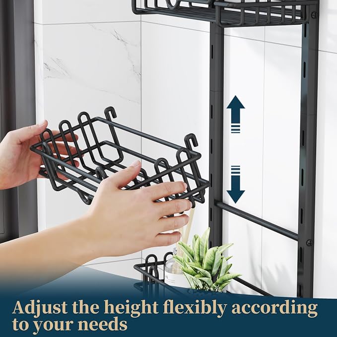 Consumest Shower Caddy Hanging – Rustproof Over Shower Head Hanger with Soap Holder and Hooks, Anti-Slip Shower Shelves for Storage, Bathroom Organizer for Apartment, Dorm, Black - Image 2