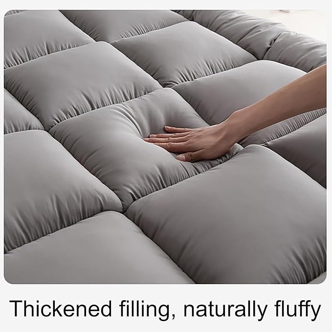 West Month Premium Quilted 1000GSM Luxury Extra Thick Mattress Topper - Breathable & Fluffy Soft (Gray, Full)