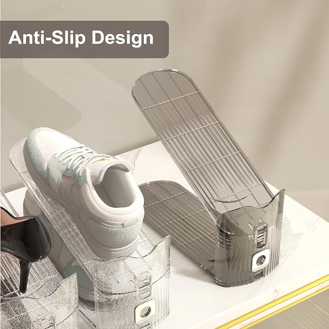 CiBiZi Clear Shoe Slots Organizers 10Pack Shoe Stacker Organizer for Closet Shoe Stackers for a Pair of Shoes Shoe Display Shelf Shoe Rack Holders Space Saver Organizador de Zapatos (Grey) - Image 4