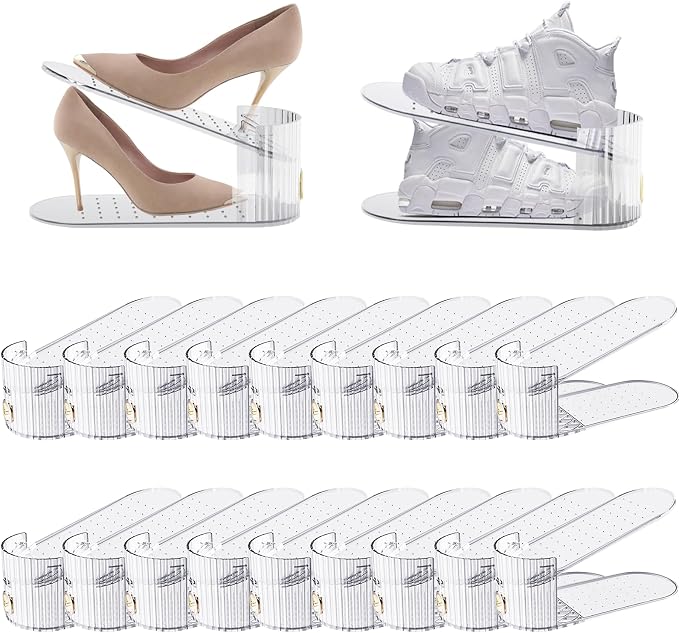 Clear 20 Pack Shoe Slot Organizer, Shoe Stacker Organizer Holders for A Pair of Shoes, Adjustable Thickening Double Layer 50% Shoe Space Saver Rack Storage for Closet (clear, 20 pack) by Unknown