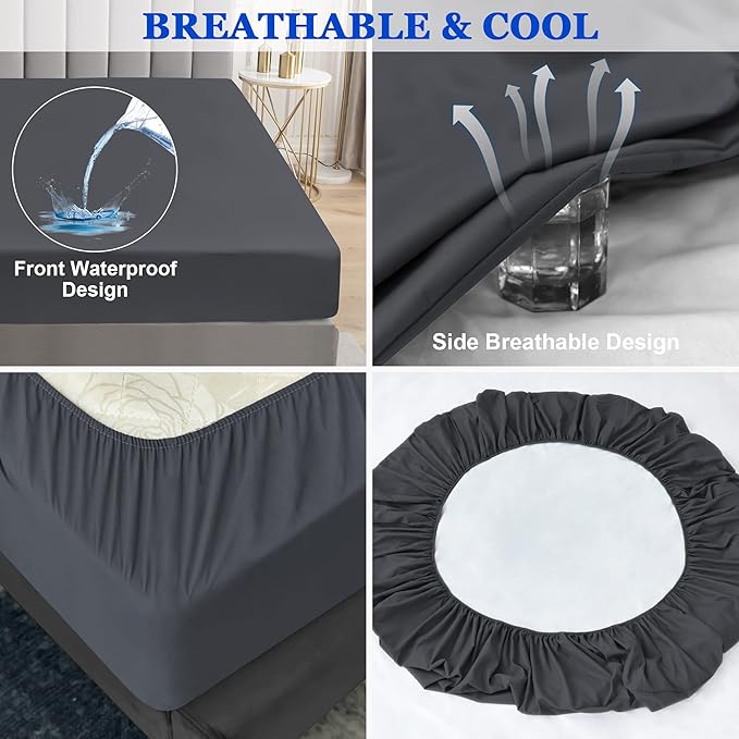Sufdari Twin XL Mattress Protector,Waterproof Mattress Protector,Fitted Sheet Style Mattress Cover with 18" Deep Pocket,Washable and Comfortable-Deep Gray,Twin XL