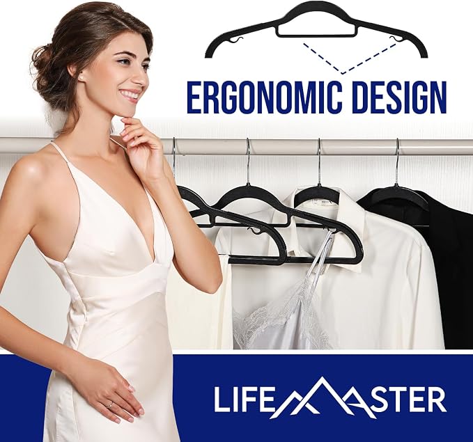 Lifemaster Versatile Clothes Hanger Set - 20 Pieces Space-Saving Dry and Wet Clothes Hanger Set with 360° Swivel Hook and Non-Slip Rubber Design - Black - Image 4