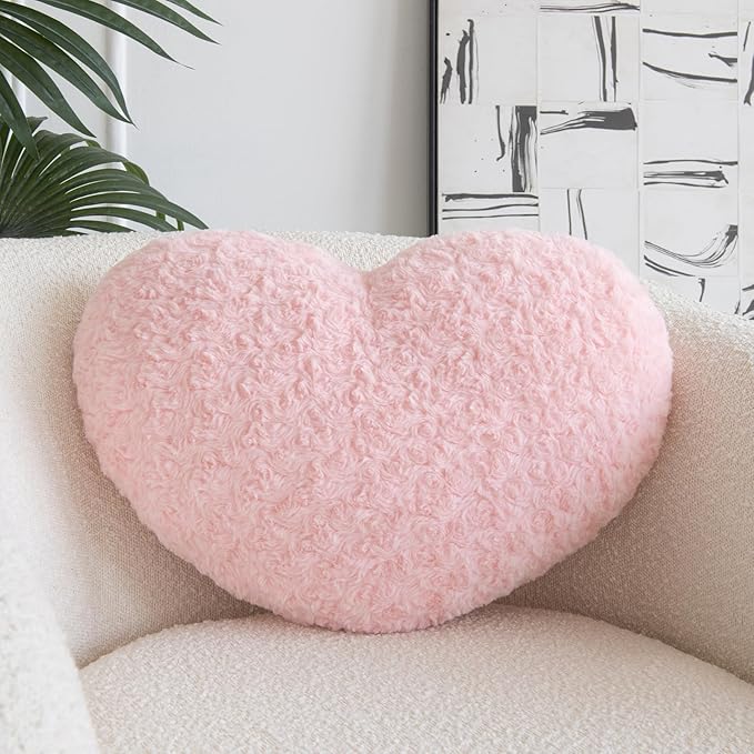 Heart Pillow, Soft Heart Shaped Pillow with Room Decorative Throw Pillows for Bed Couch Chair Sofa, Heart Shaped Cute Throw Pillow Cushion for Bedroom Living Room (Pink, Large 19.6" x 15.7")