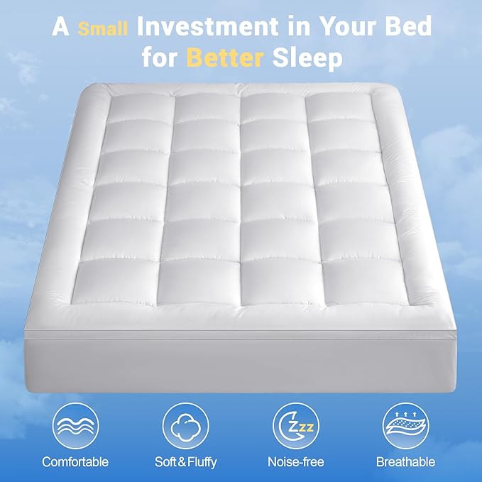 King Size Mattress Topper,Thick Plush Pillow Top Mattress Pad Cover,Soft Fitted Bed Topper with 18 Inch Deep Pocket,Overfilled Down Alternative Fillings