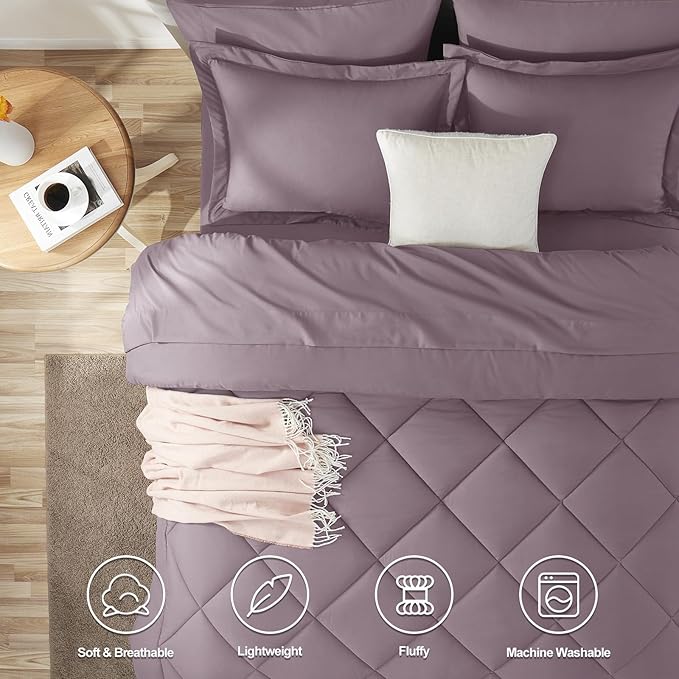 CozyLux Oversized Queen Comforter Set Dusty Purple, 7 Pieces Bed in a Bag Comforter Set with Sheets Luxury Bed Set All Seasons, Bedding Set with Down Alternative Comforter, Sheets, Pillowcases & Shams