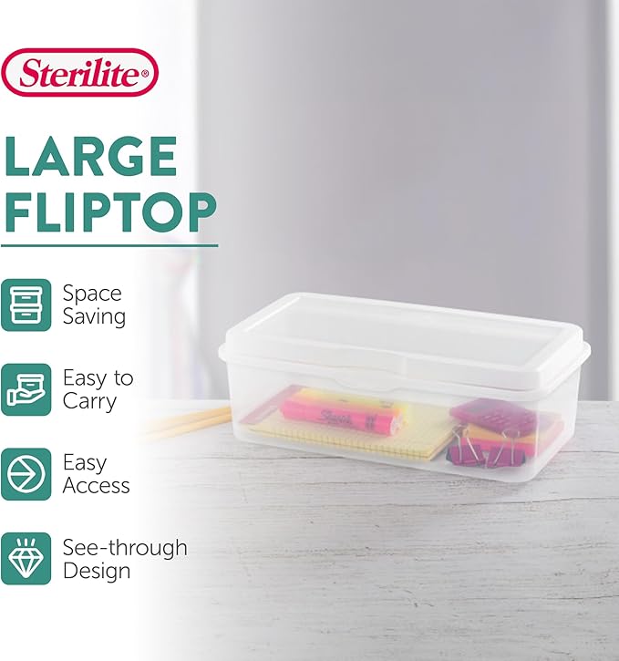 Sterilite 18-Pack FlipTop Stackable Rectangular Storage Bin with Hinging Lid, Clear - Image 3