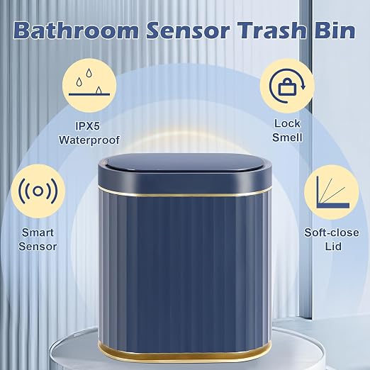 ELPHECO 2 Gallon Sensor Trash Can - 7.5L Waterproof Motion Sensor Trash Can, Automatic Bathroom Trash Bin, Slim Garbage Can, Bathroom, Office, Bedroom, Midnight Blue - Image 4