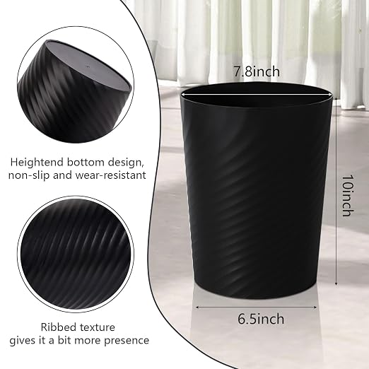 UUJOLY Bathroom Small Trash Can with Trash Bag Plastic Garbage Can Round Waste Basket for Bathrooms, Laundry Room, Kitchens, Offices, Kids Rooms, Dorms, 1.8 Gallons, 3 Pack (Black) - Image 3