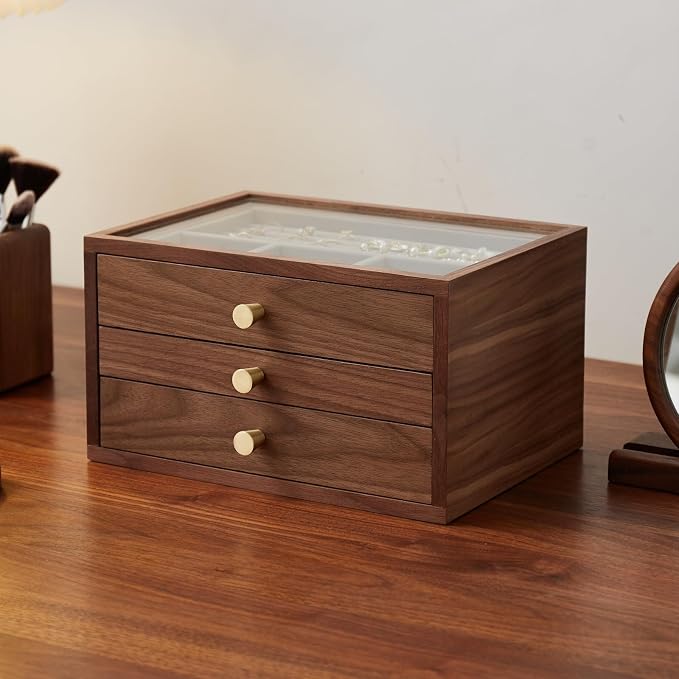 Black Walnut Jewelry Organizers and Storage,3 Layer Wooden Jewelry Boxes for Women,for Necklaces Ring Earring (3 Layer) - Image 9