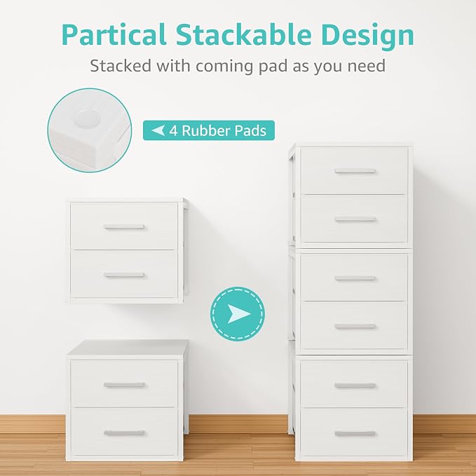 BOLUO Stackable Storage Drawers Narrow Closet Organizers and Storage Fabric White 2 Drawer Dresser for Bedroom 2 Packs Modern - Image 5