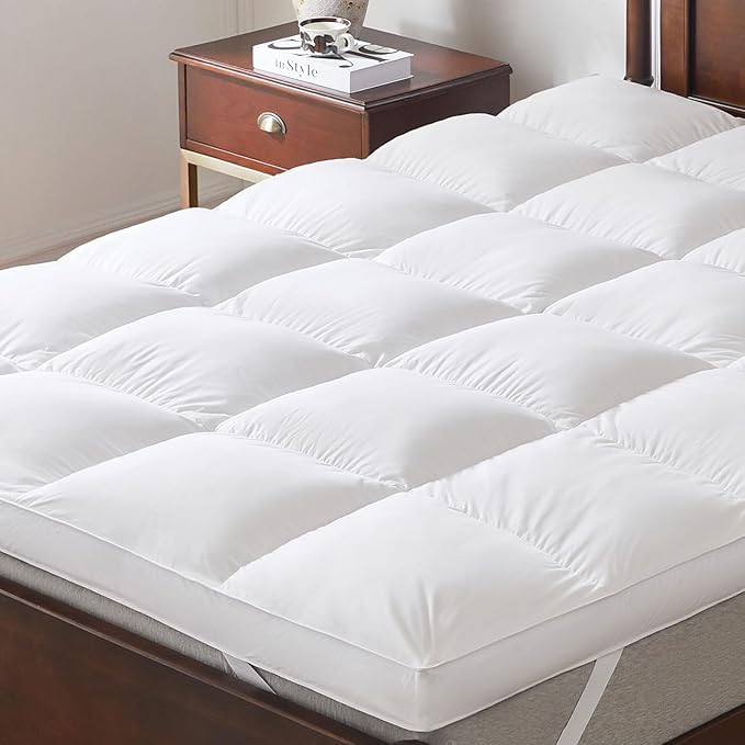 3 Inch White Goose Feather Mattress Topper,Twin Feather Bed Topper,Mattress Cover with Straps,Ultra Soft Pillowtop,100% Cotton Fabric(39”x75”)
