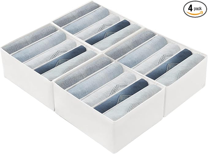 Qozary Jeans Pants Organizer for Closet, 4 Pack Drawer Organizers for Clothing, 5 Grids Wardrobe Clothes Organizer, Jean Organizer for Closet, Deep Drawer, Clothes Organizer for Shirts, Legging by Qozary