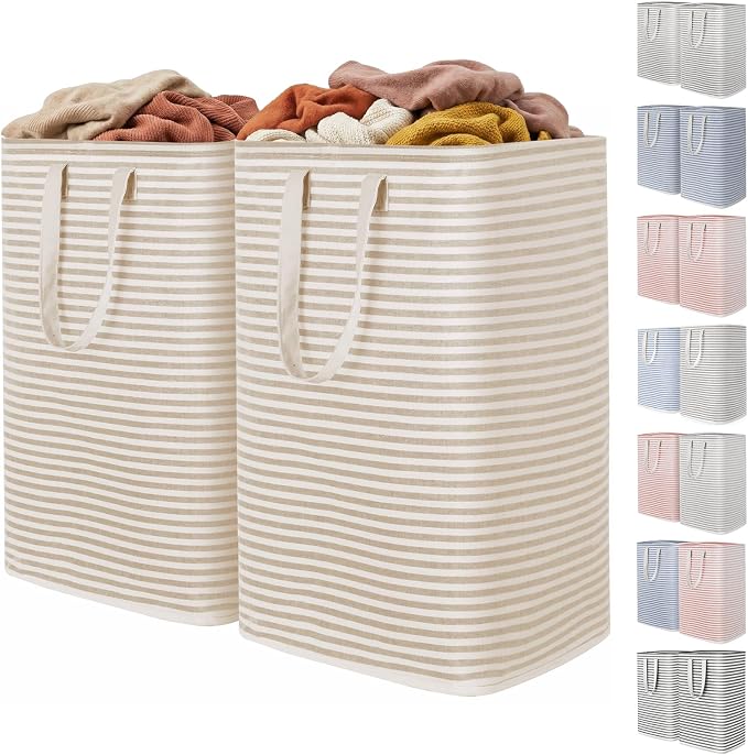 Lifewit 2PcsCesto Ropa Sucia de 80L, Cestos para la Ropa Sucia Grande Plegable e Impermeable con Asas Extensibles, Se Mantiene en Pie y es Fácil de Transportar, para Ropa, Toallas y Juguetes, Beige by Lifewit
