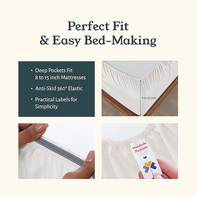 California Design Den 2-Pack King Size Sheets Set - 100% Organic Cotton Bedsheets, Crisp and Breathable Percale Feel, Deep Pockets, Lightweight Bedding Set - True Ivory