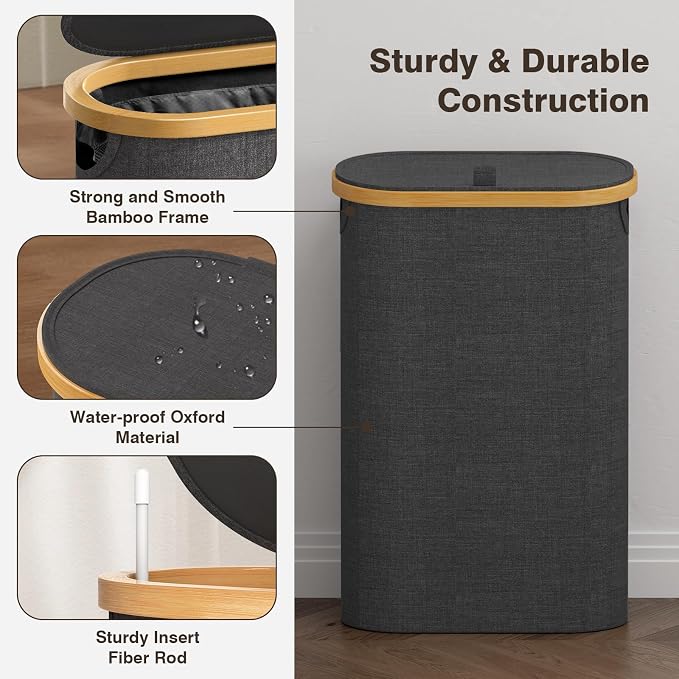 Slim Laundry Hamper with Lid, 60L Small Laundry Basket with Handles&Removable Bag, Thin Dirty Clothes Hampers for Laundry, Narrow Laundry Hampers for Bedroom Aesthetic, Dark Grey - Image 6