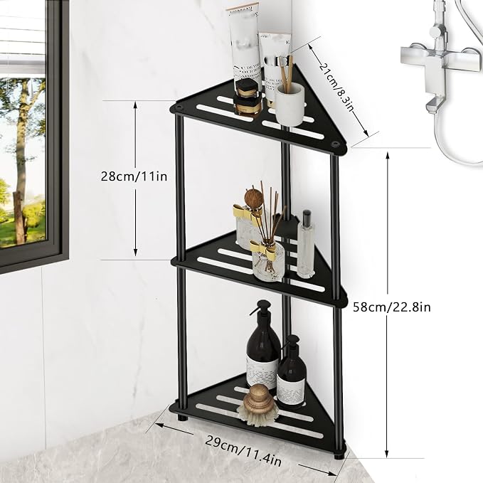 Standing Shower Caddy Corner, 3 Tier Stainless Steel Shower Organizer Stand, Rustproof Corner Shower Shelves, Corner Shower Caddy Bathroom Shower Stand, Black - Image 2